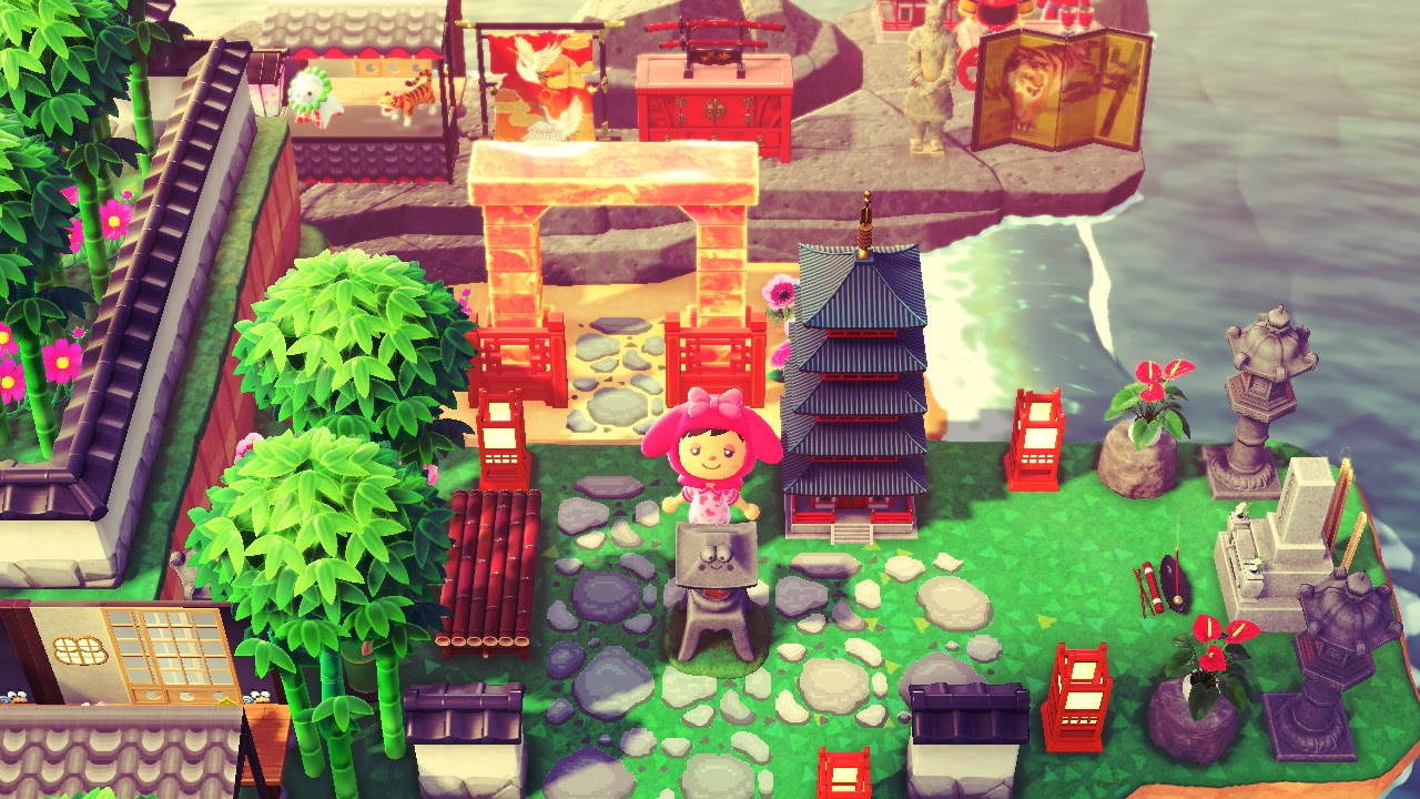 One of the many Animal Crossing island ideas are Japanese Torii Gates.
